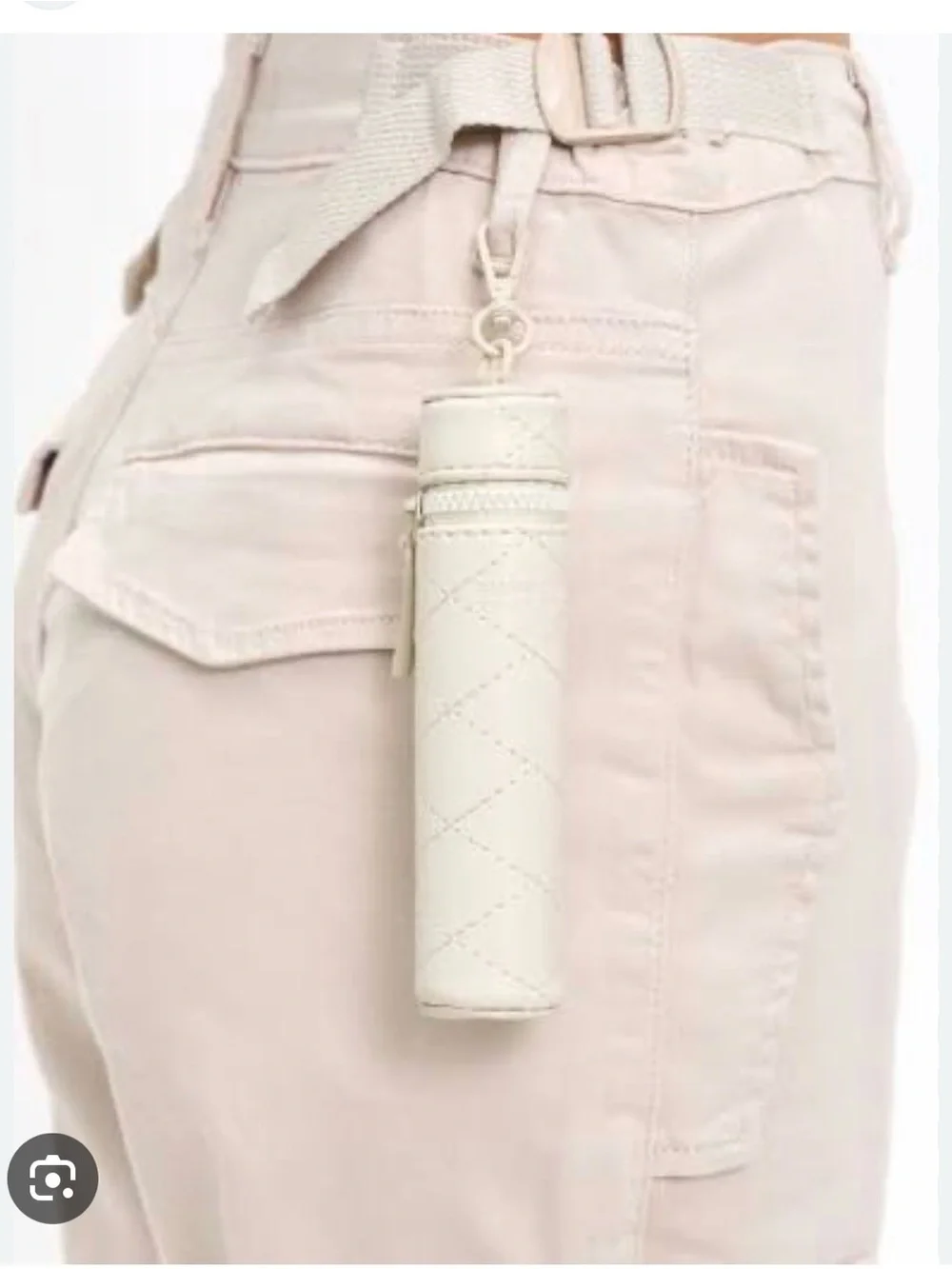 Quilted Tube Lipstick Case Keychain - Cream